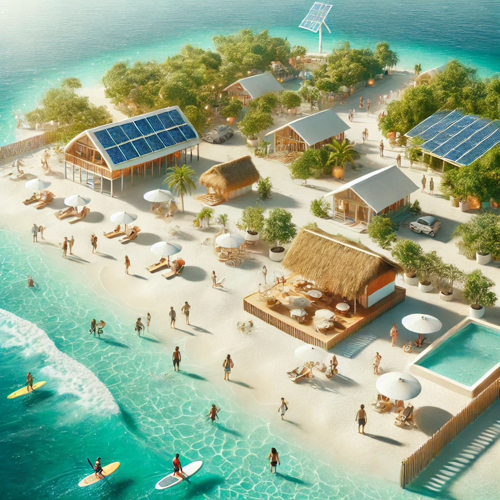 DALL·E 2024 11 28 23.21.23 An eco friendly beach development project in the Philippines featuring bright white silica sand a small sustainable resort made of natural materials - RICHSON’S TRADING