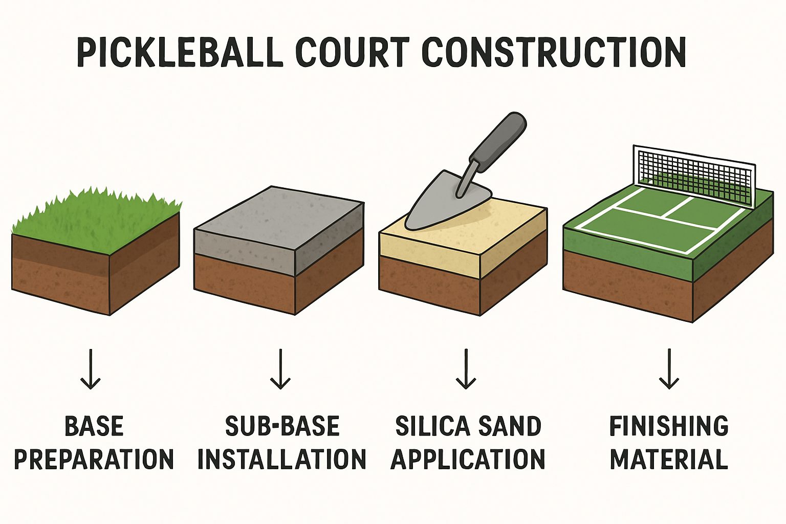 Designing the Perfect Pickle Ball Court with Silica Sand Supplier in Philippines 2 Step-by-step process of constructing a pickleball court with silica sand.